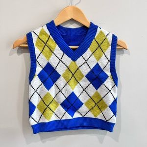 blue chevron patterned vest